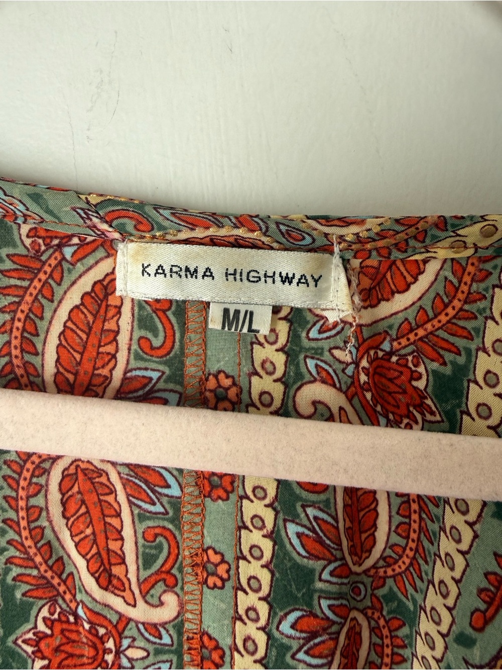 Karma Highway Printed V Neck Gypset Boho Maxi Kaftan Dress M/L - Picture 2 of 5